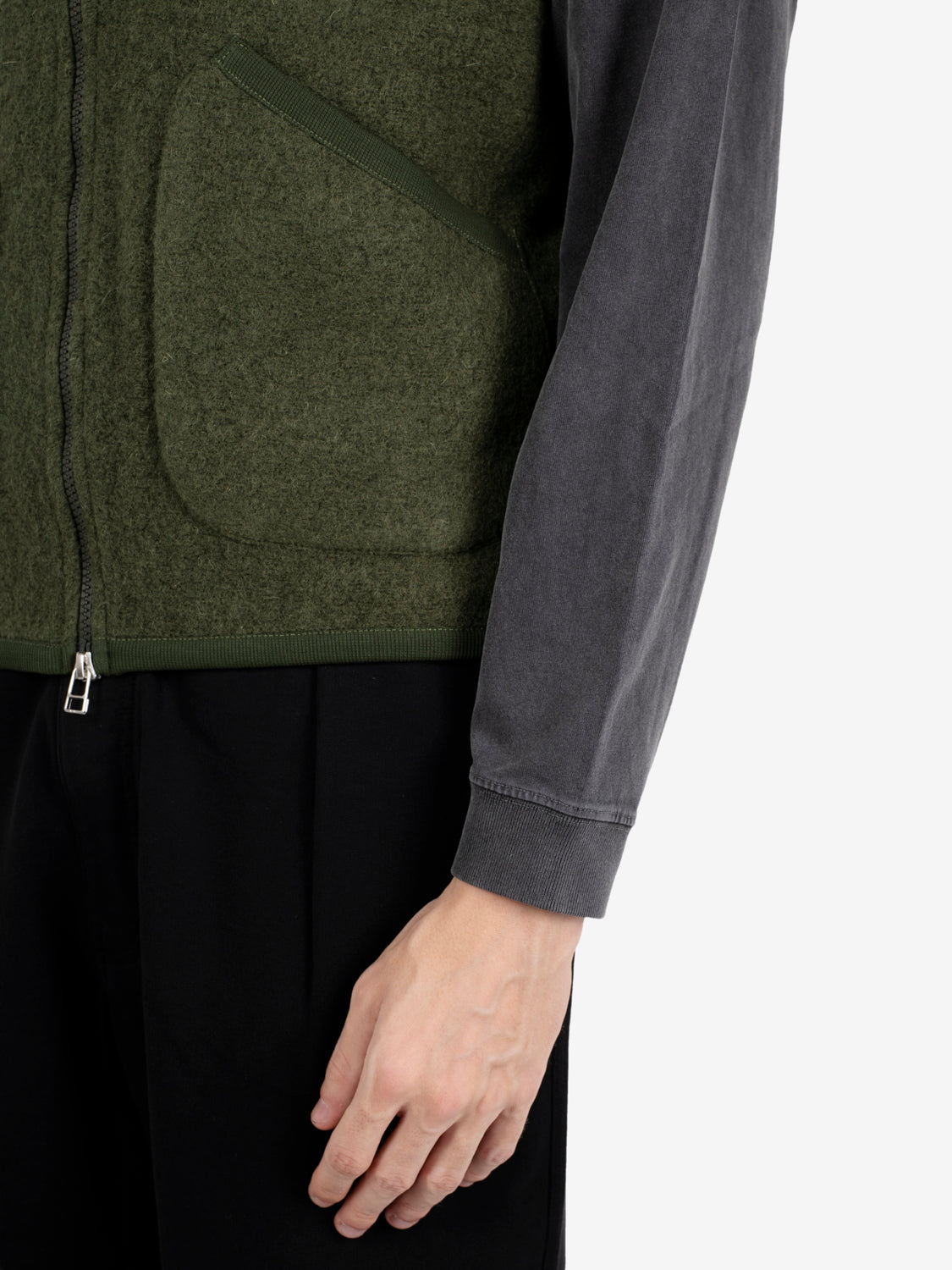 Zip Waistcost wool fleece olive