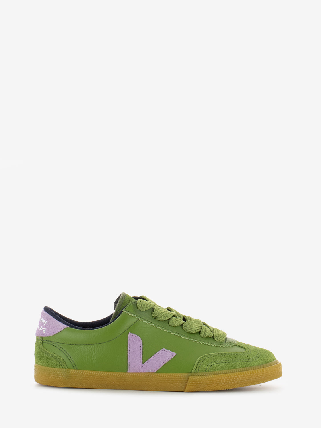 Sneakers pelle e camoscio kiwi / orchid