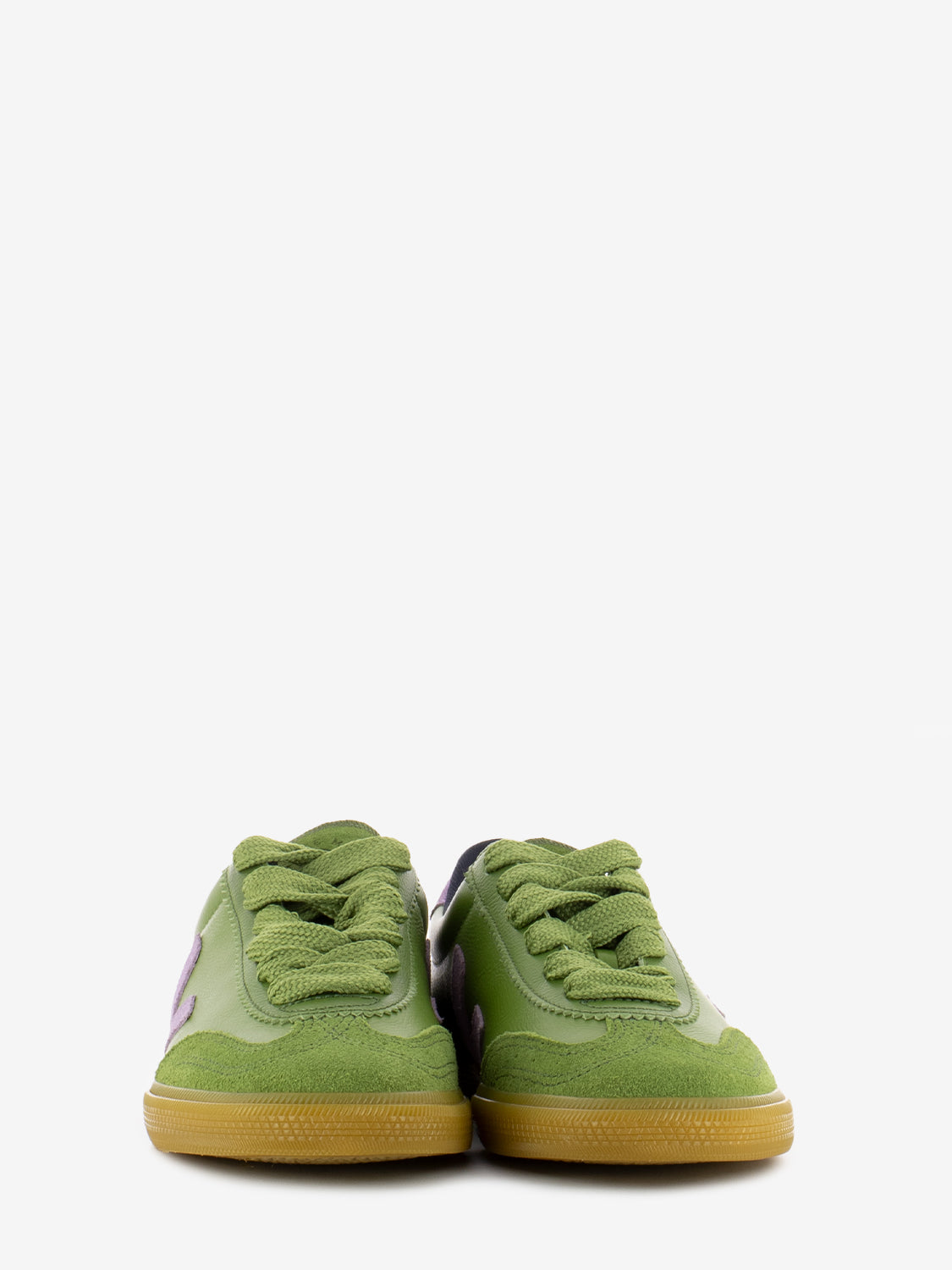 Sneakers pelle e camoscio kiwi / orchid