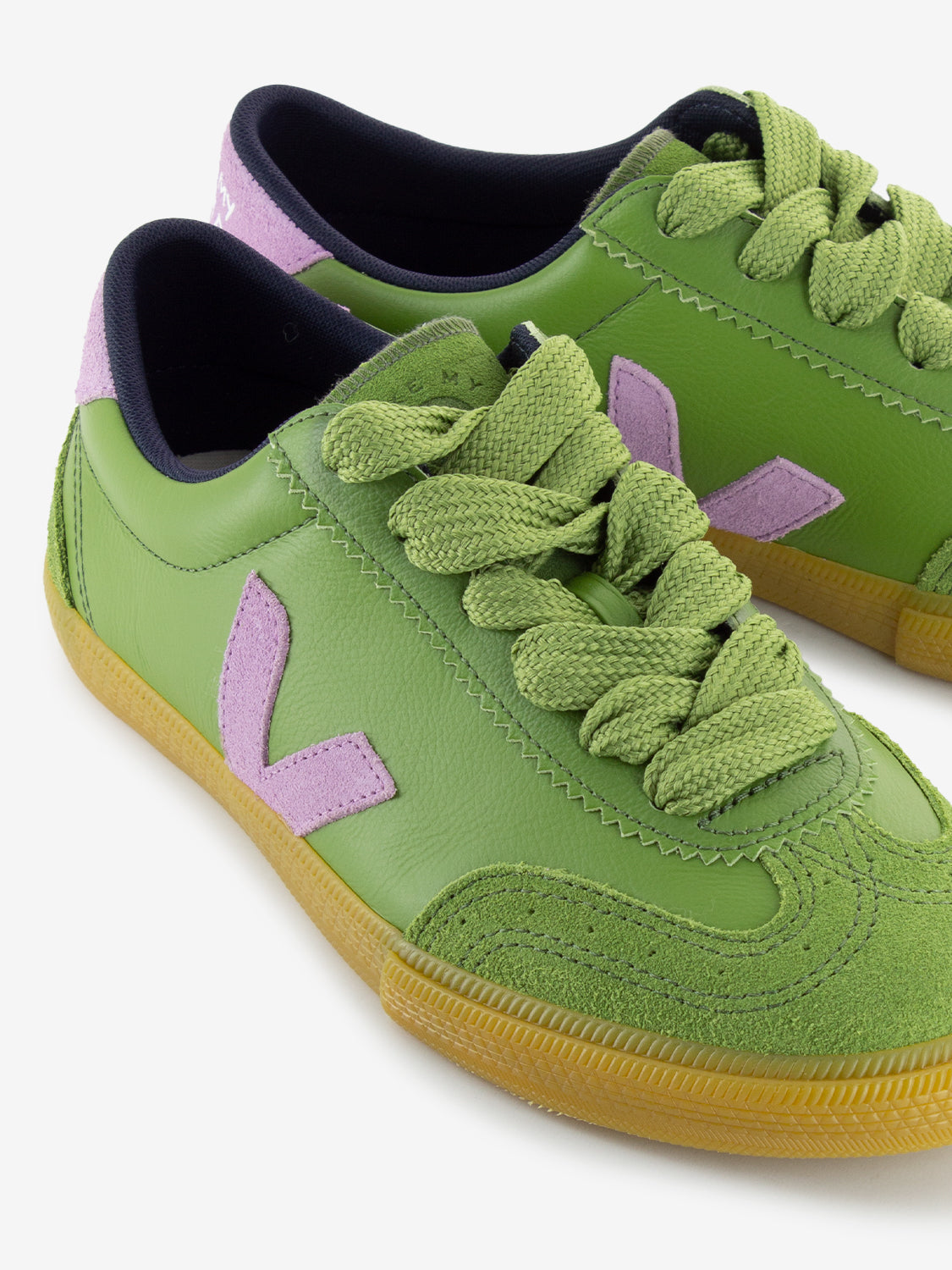 Sneakers pelle e camoscio kiwi / orchid