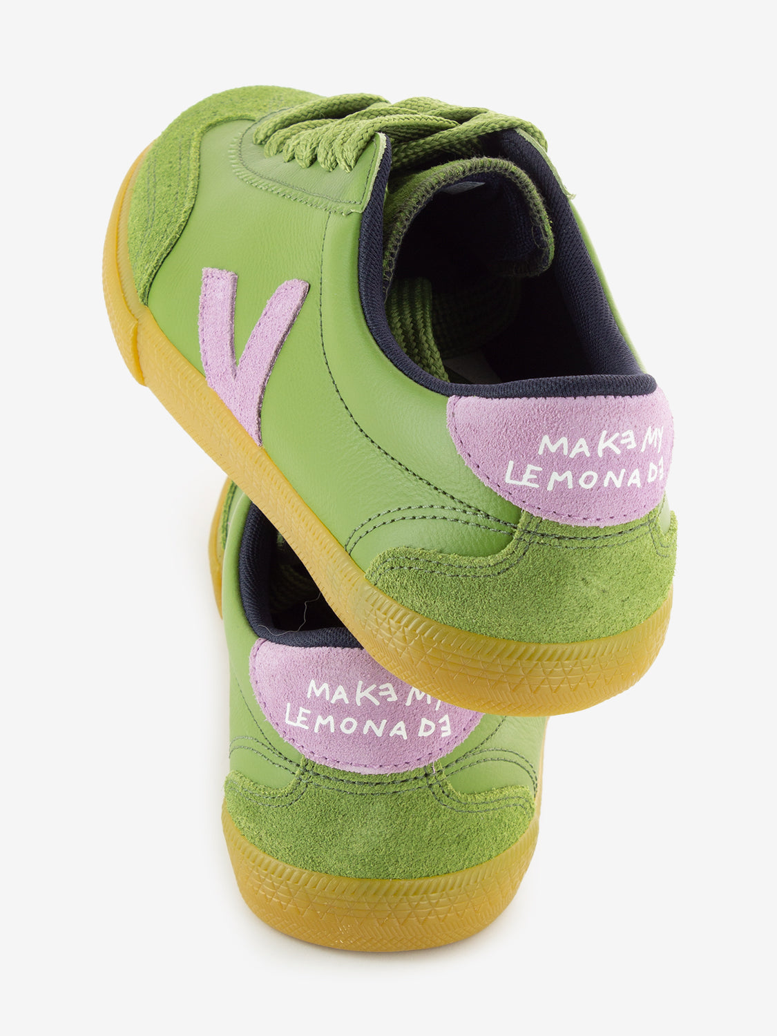 Sneakers pelle e camoscio kiwi / orchid