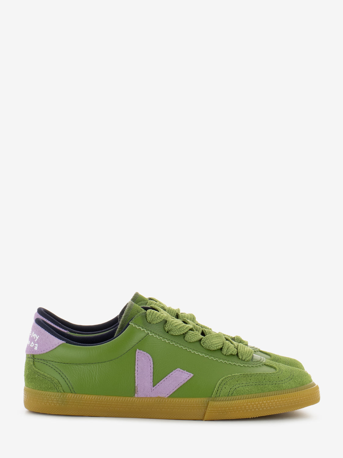 Sneakers pelle e camoscio kiwi / orchid