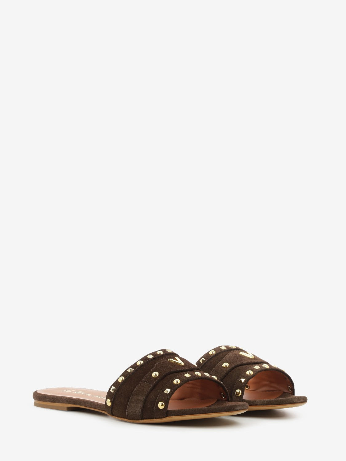 Brown velour studded slipper