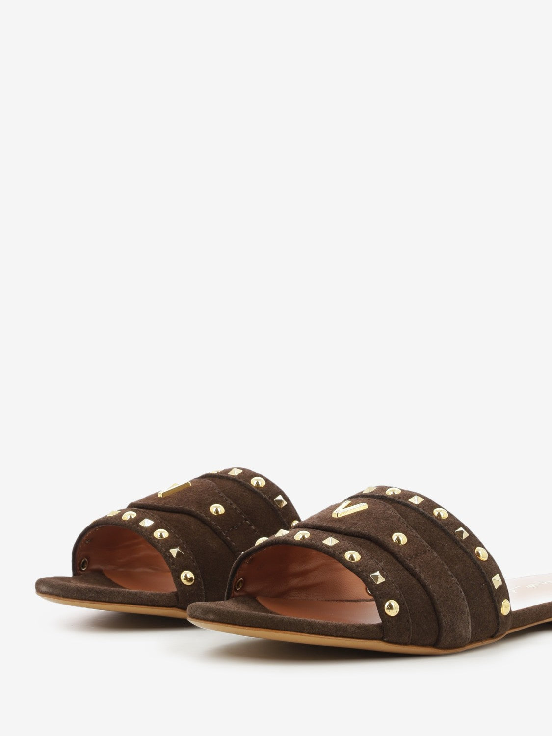 Brown velour studded slipper
