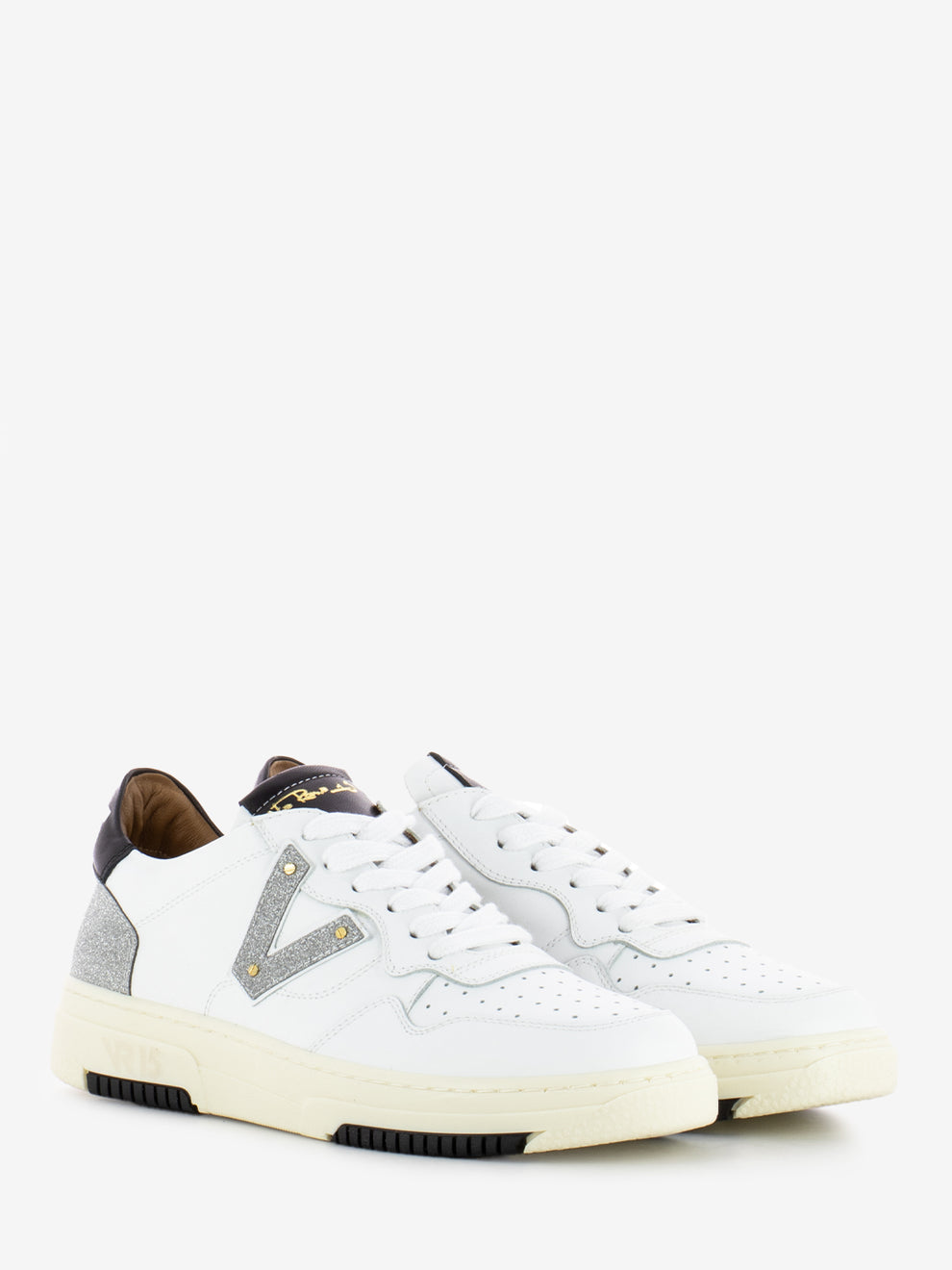 White/Silver Glitter Leather Sneakers
