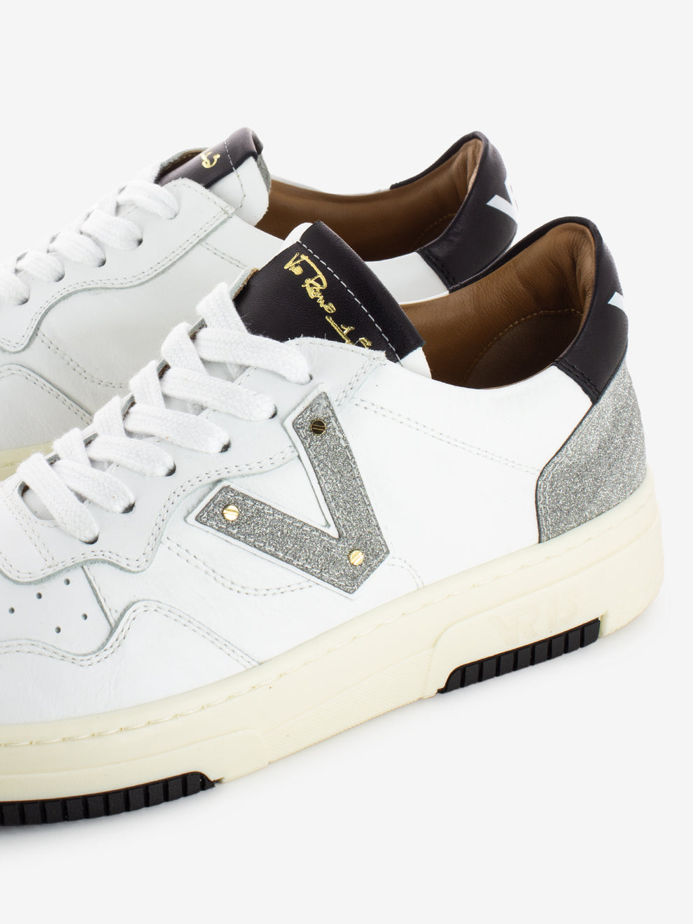White/Silver Glitter Leather Sneakers