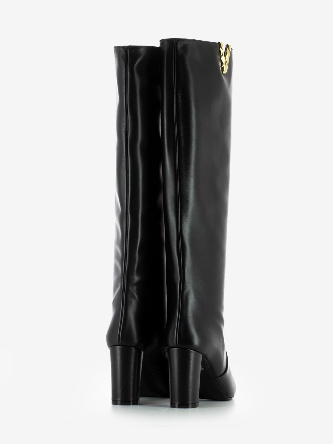 Stivale tacco largo in pelle soft nero