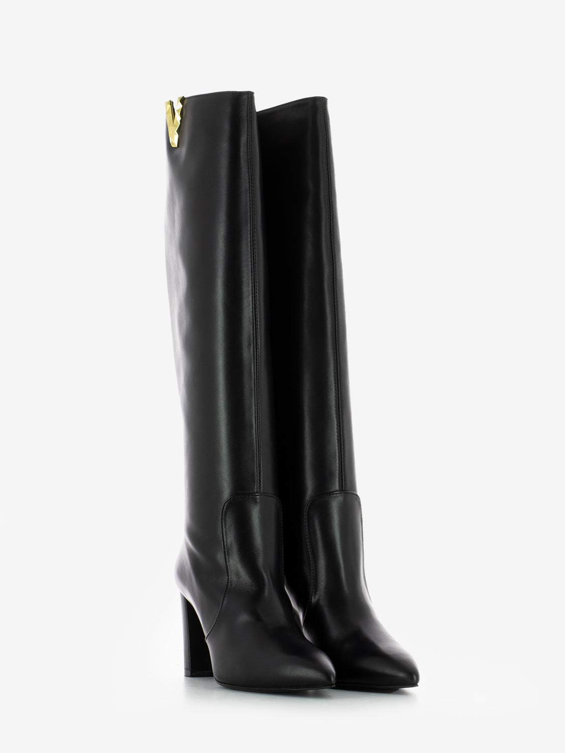 Stivale tacco largo in pelle soft nero