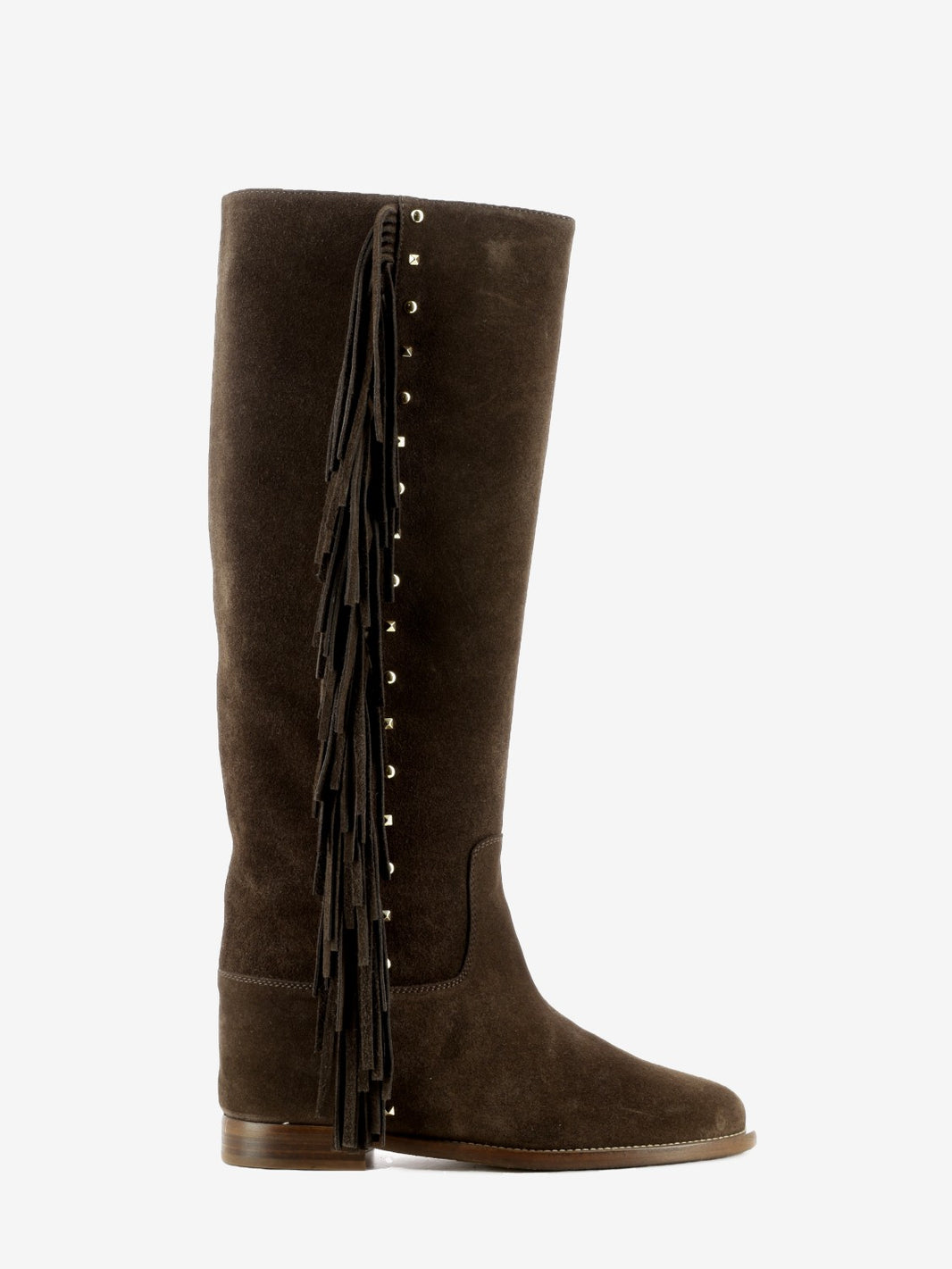 Stivali Velour con frange e borchie marroni