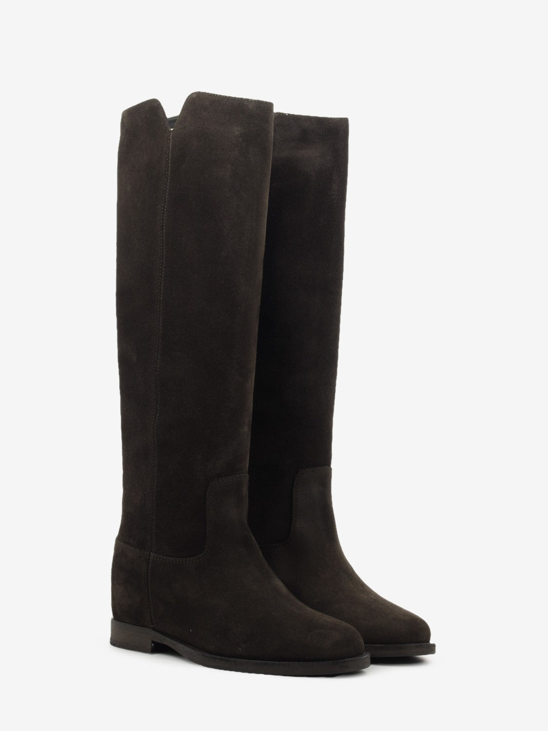 Velour Boots with Side Slit, Dark Brown