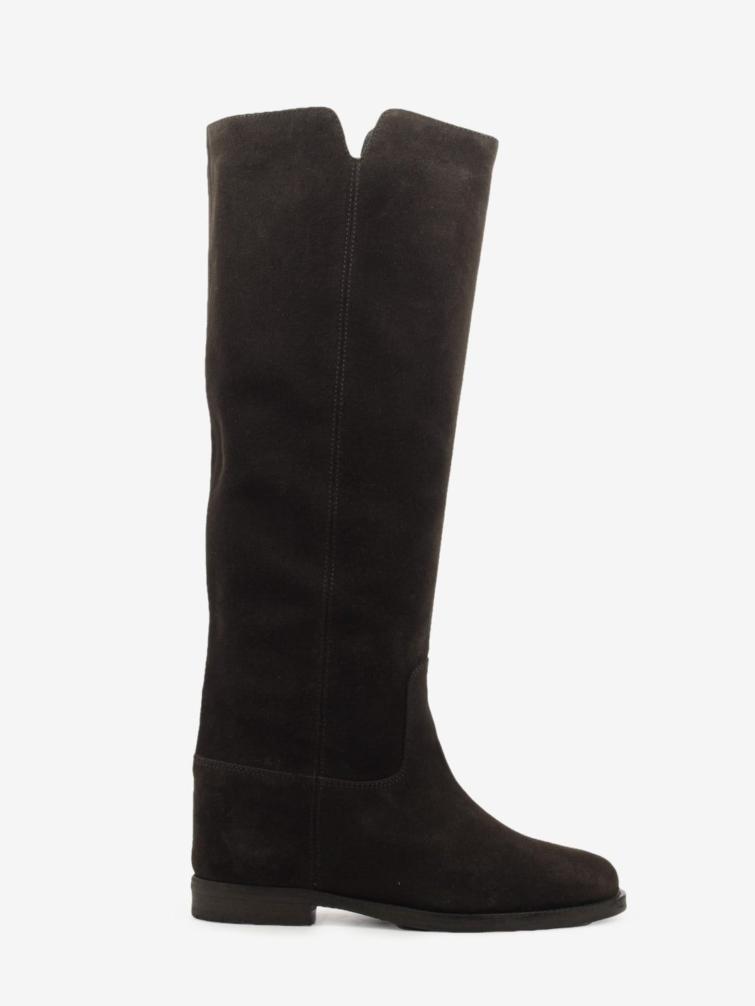 Velour Boots with Side Slit, Dark Brown