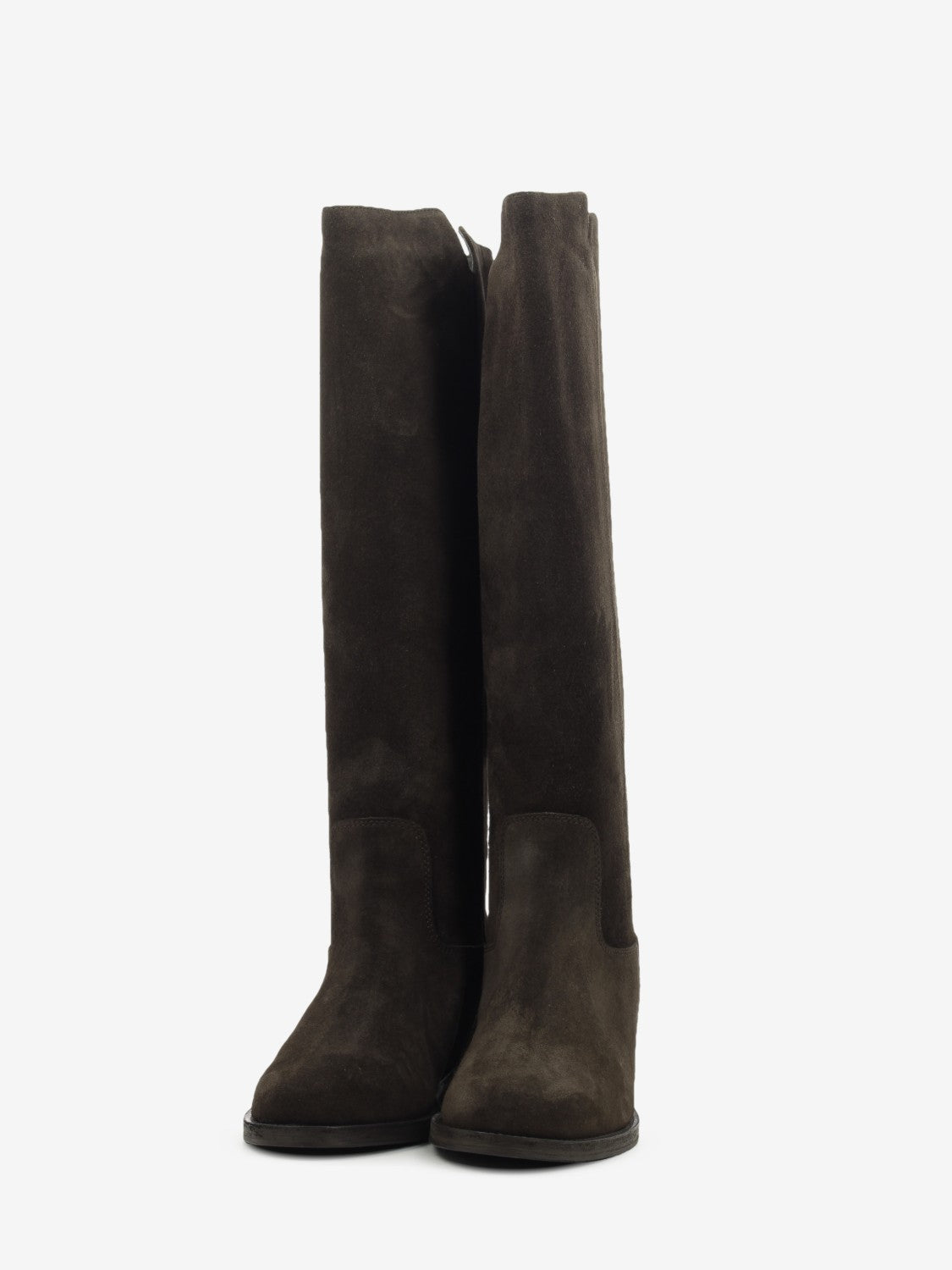 Velour Boots with Side Slit, Dark Brown