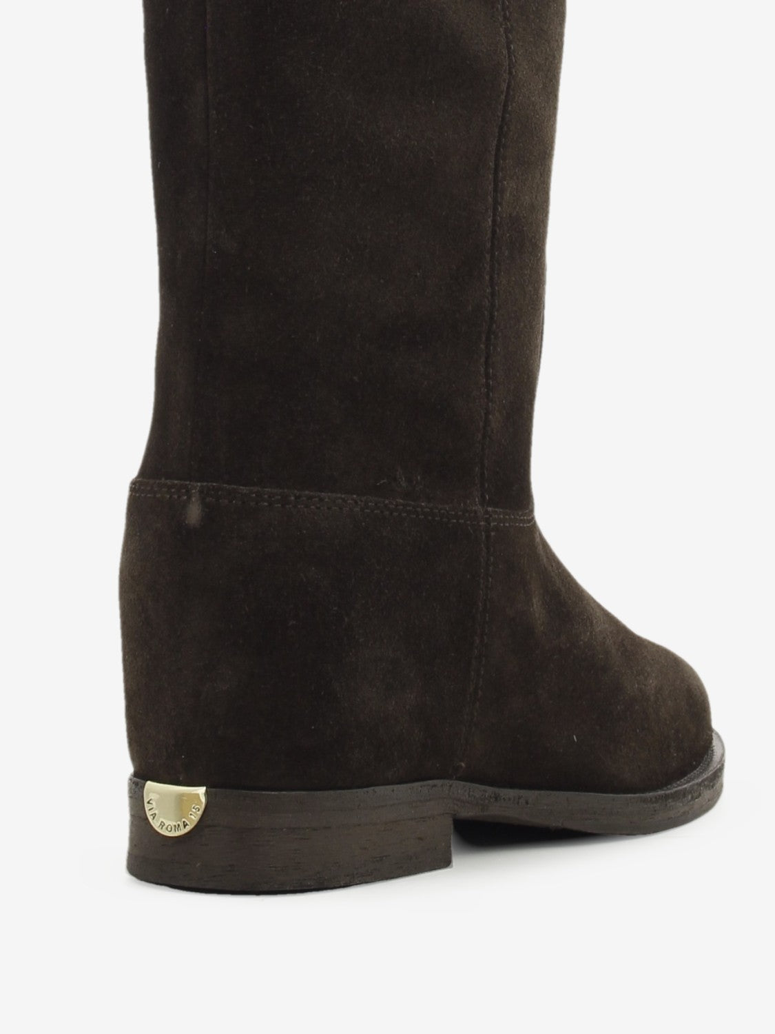 Velour Boots with Side Slit, Dark Brown