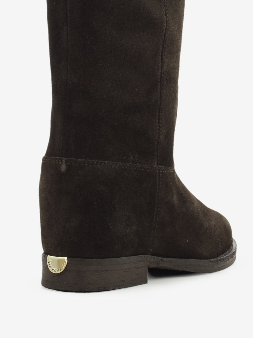 Velour Boots with Side Slit, Dark Brown