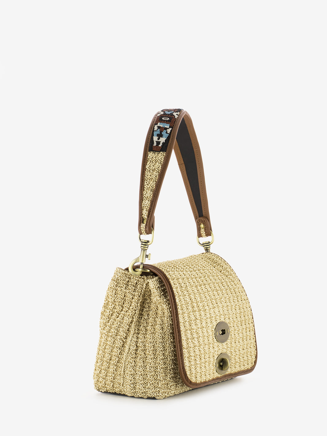 Goa crochet bag with beige shoulder strap
