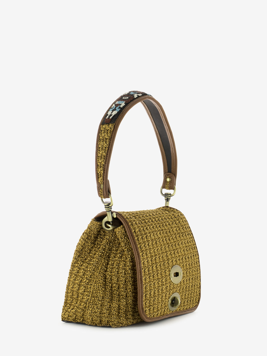 Goa crochet bag with brown shoulder strap