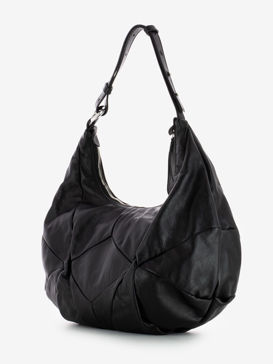 Borsa a spalla in pelle fiore black