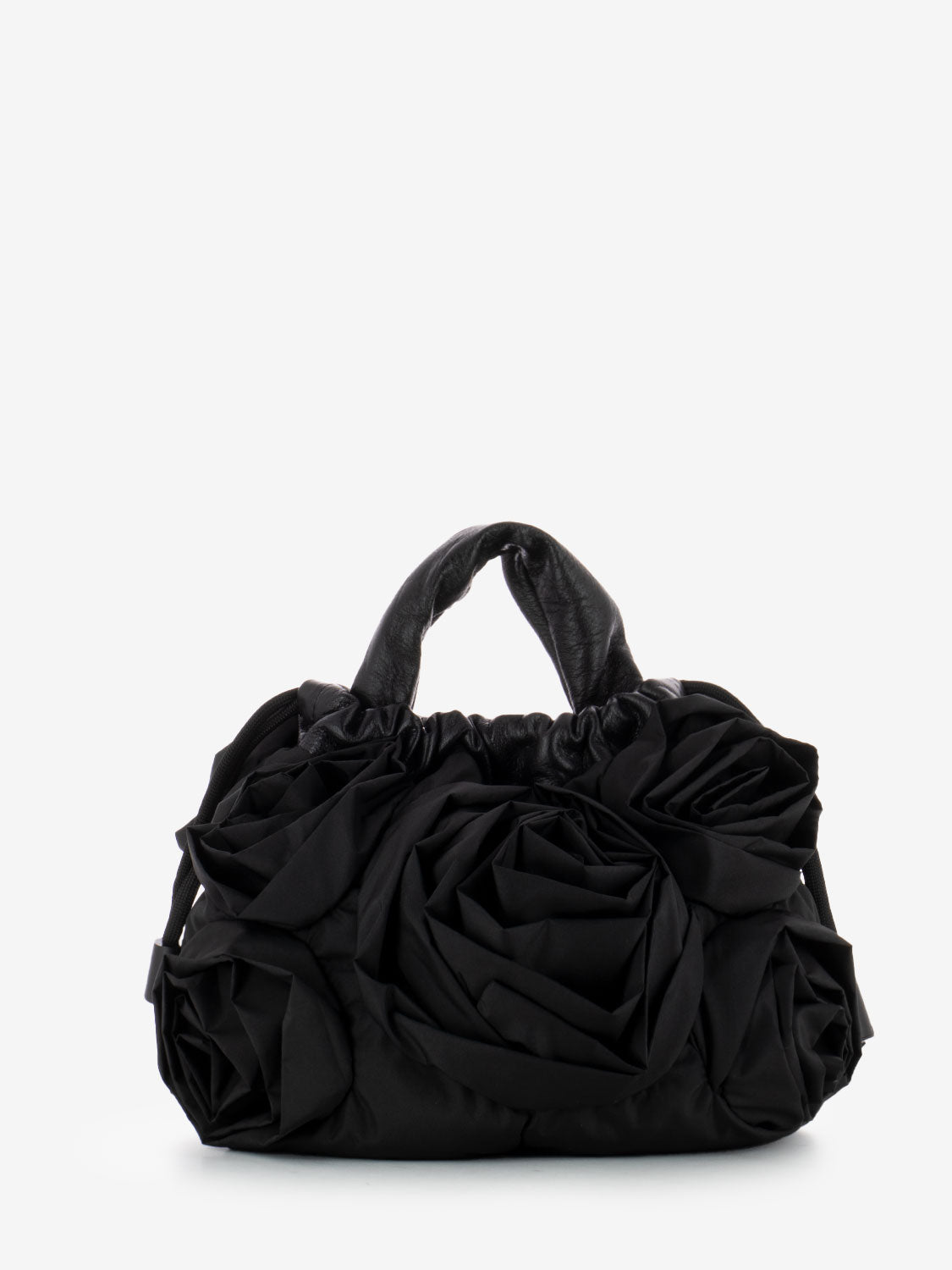 Roses draped bag in black nylon and leather