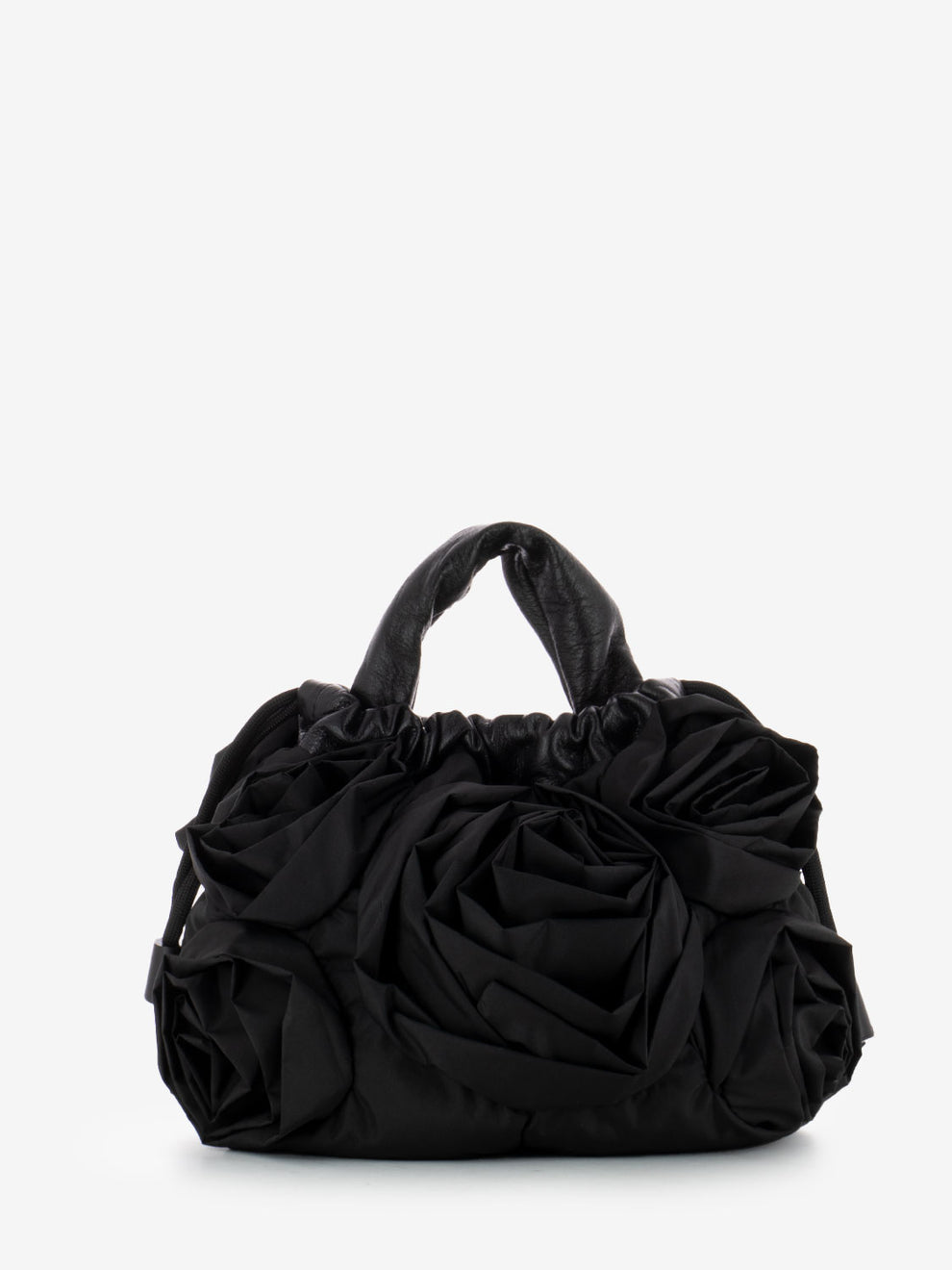 Roses draped bag in black nylon and leather