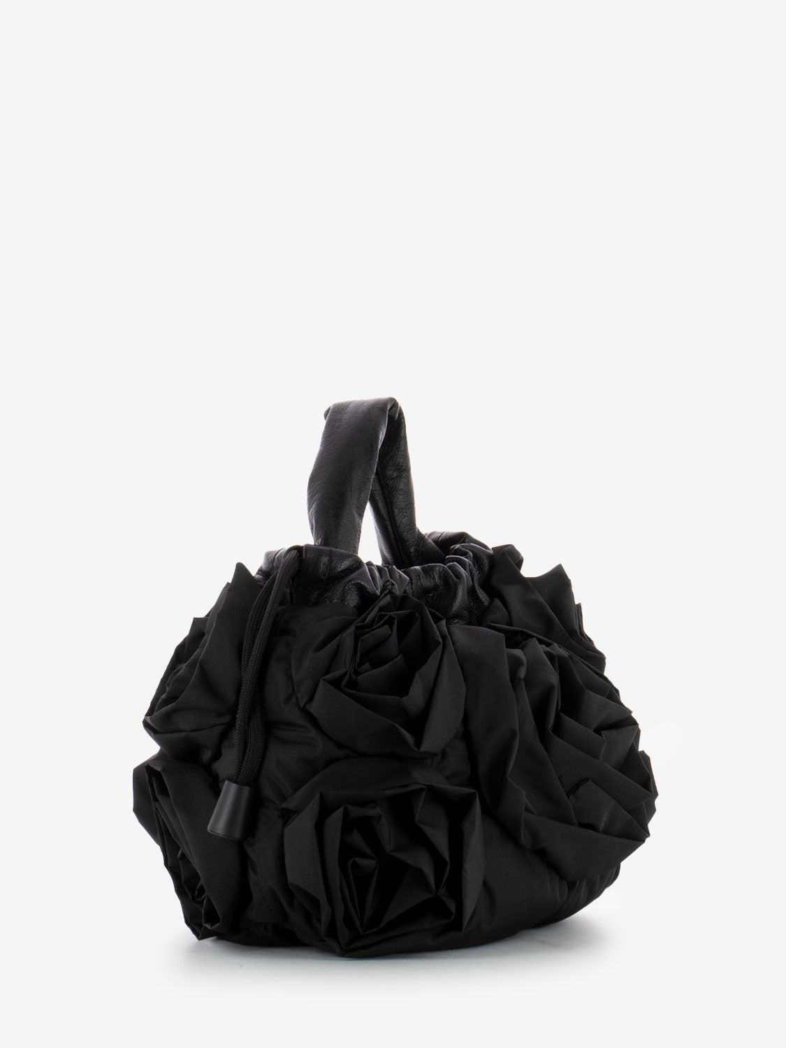 Roses draped bag in black nylon and leather