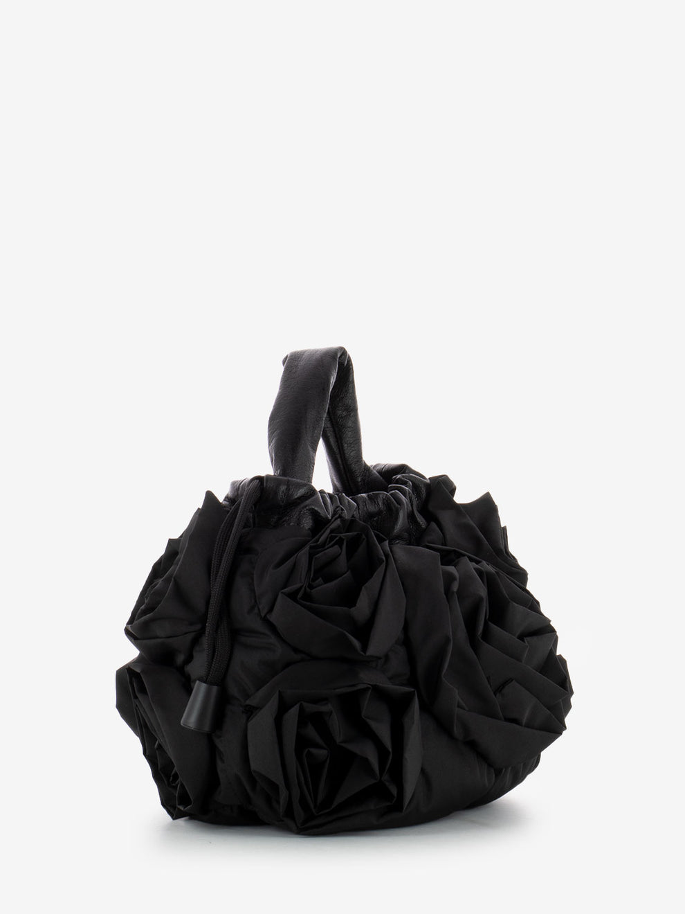 Roses draped bag in black nylon and leather