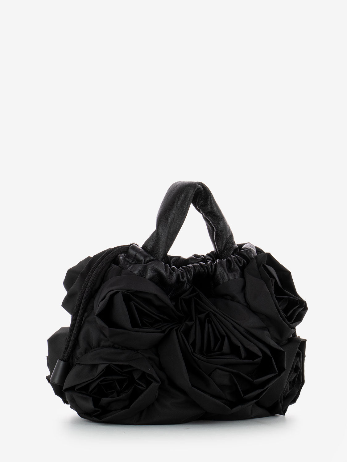 Roses draped bag in black nylon and leather