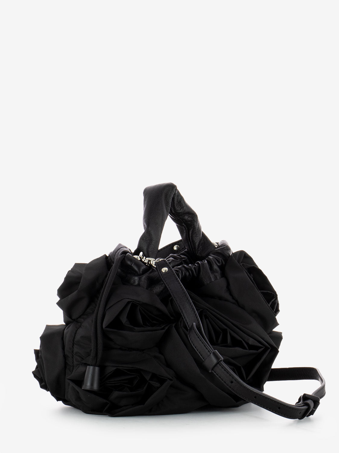 Roses draped bag in black nylon and leather