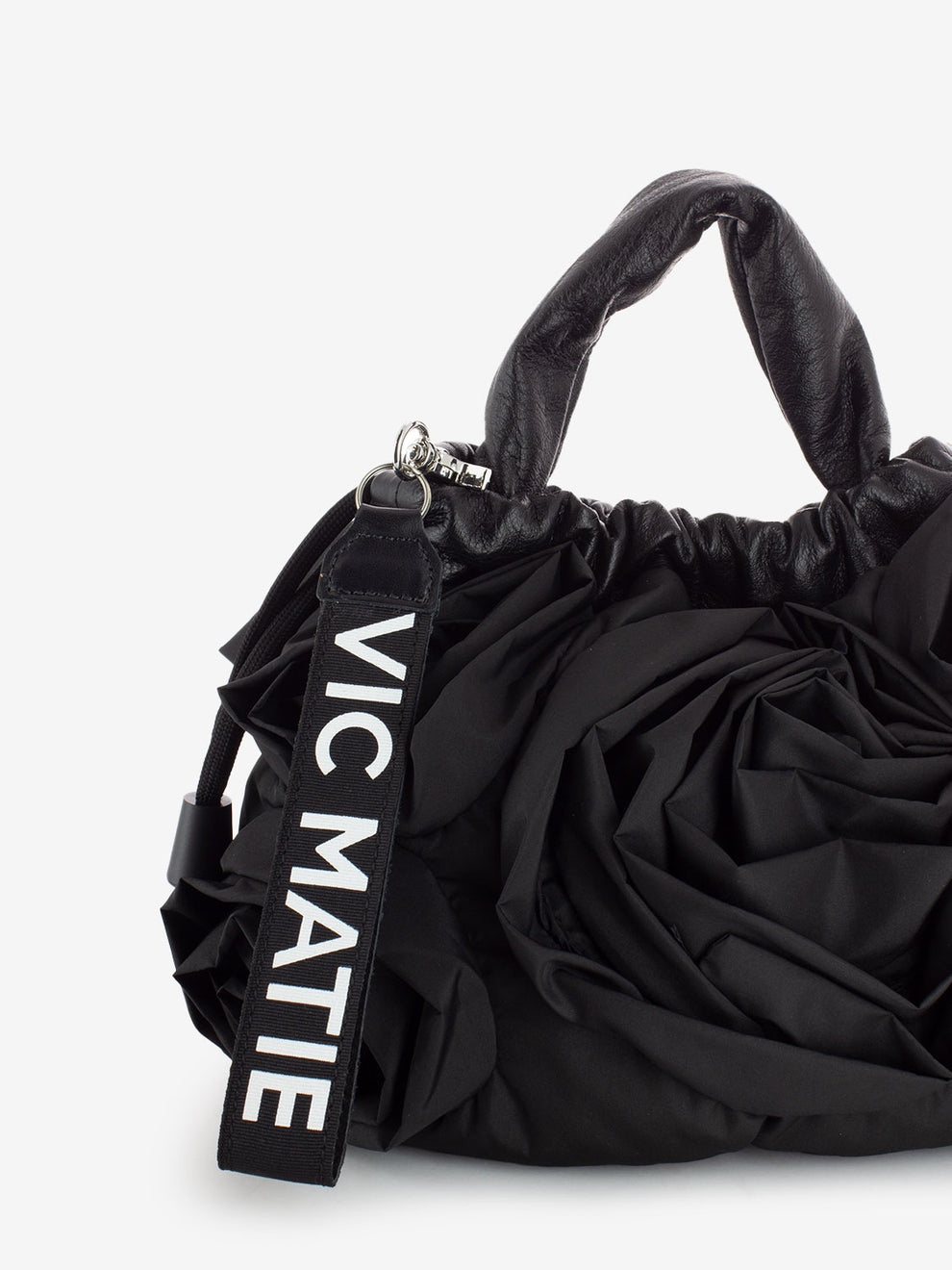 Roses draped bag in black nylon and leather