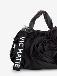 Roses draped bag in black nylon and leather