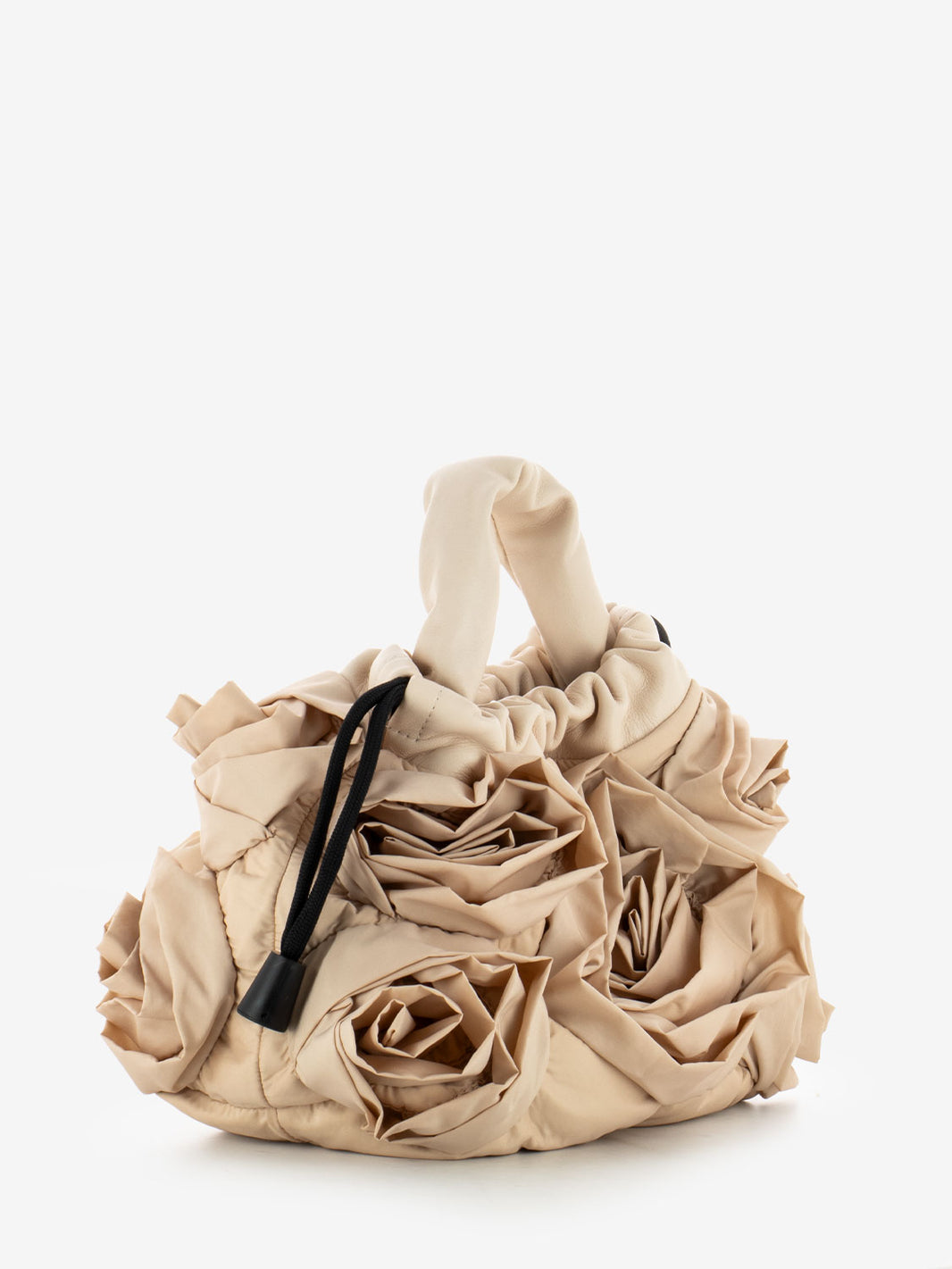 Borsa con drappeggio Roses in nylon e pelle powder