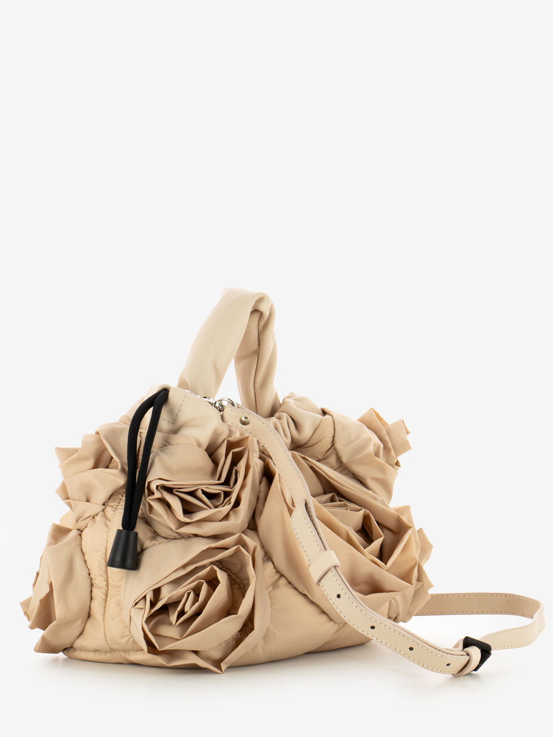 Roses draped bag in nylon and powder leather