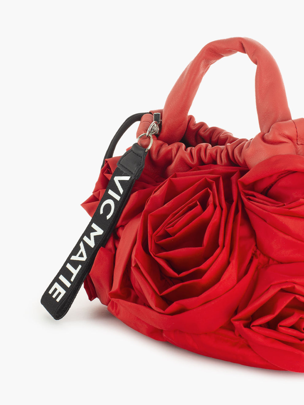 Borsa con drappeggio Roses in nylon e pelle red