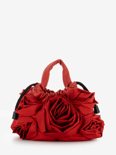 Borsa con drappeggio Roses in nylon e pelle red