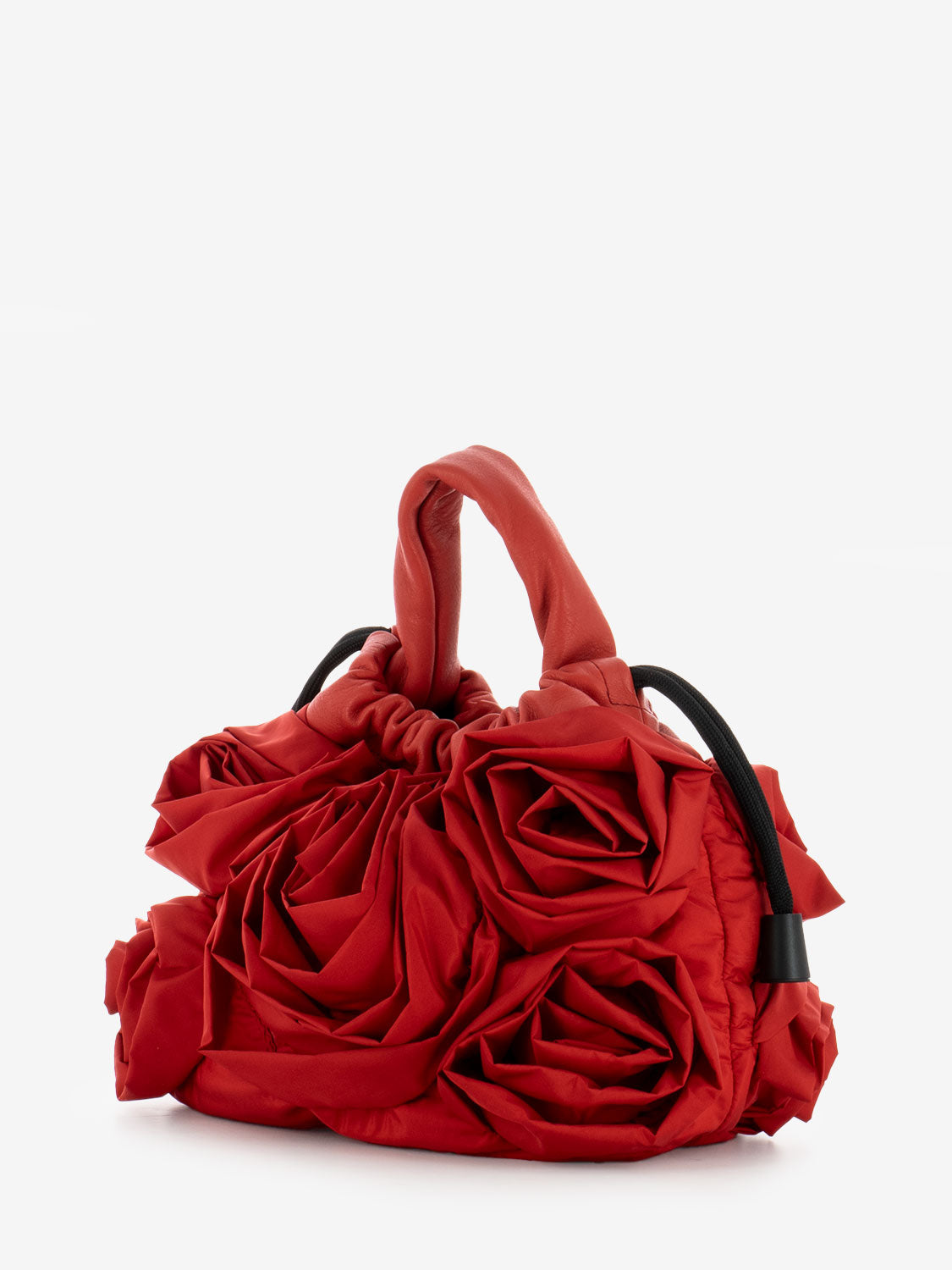 Borsa con drappeggio Roses in nylon e pelle red