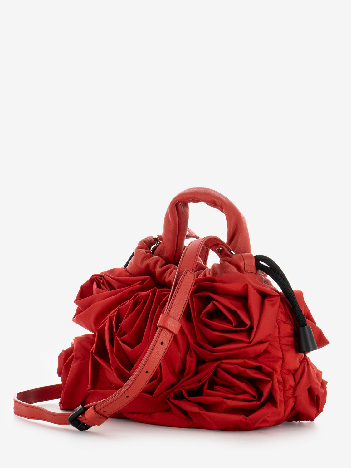 Borsa con drappeggio Roses in nylon e pelle red
