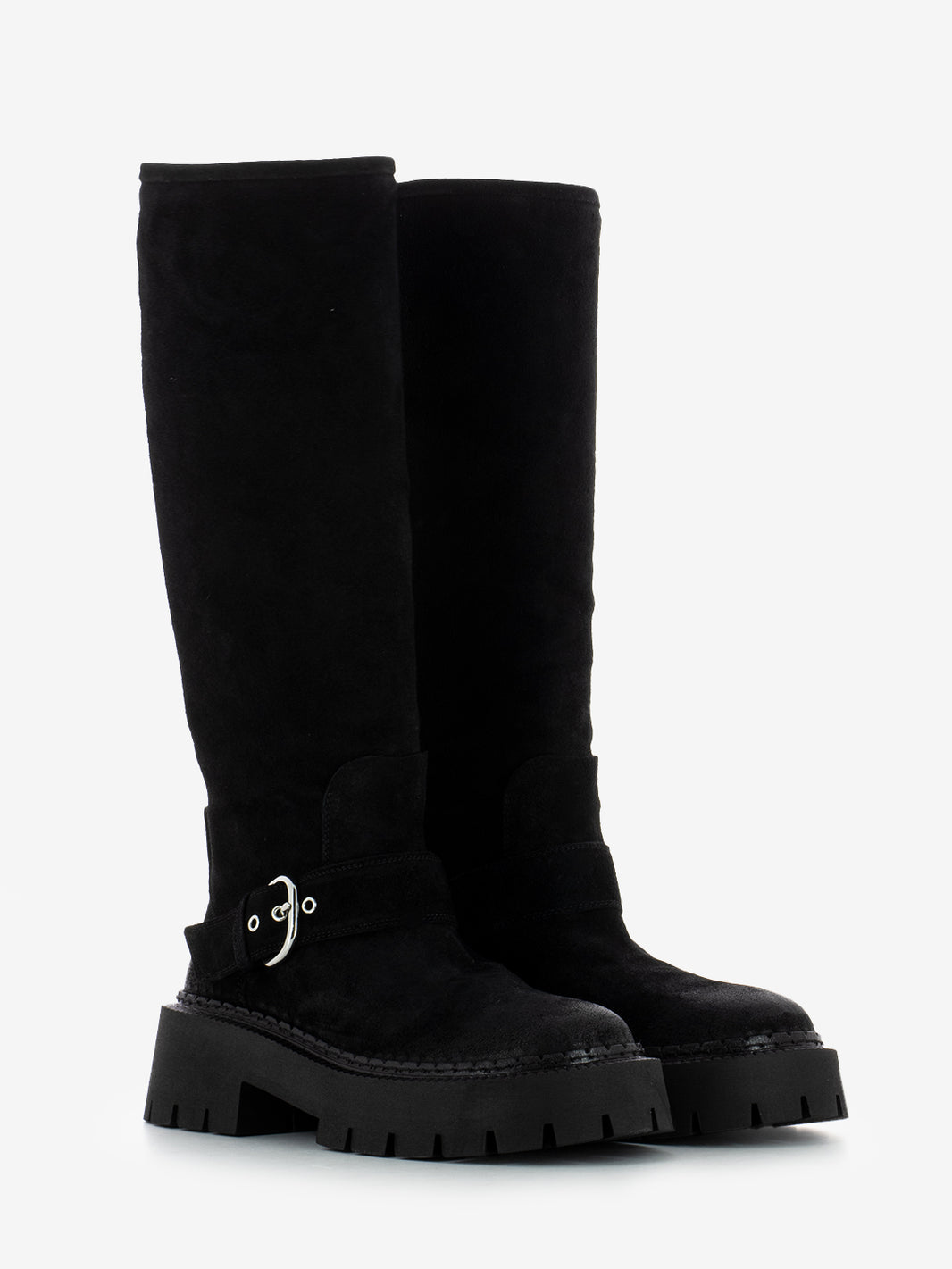 Black suede tank boots
