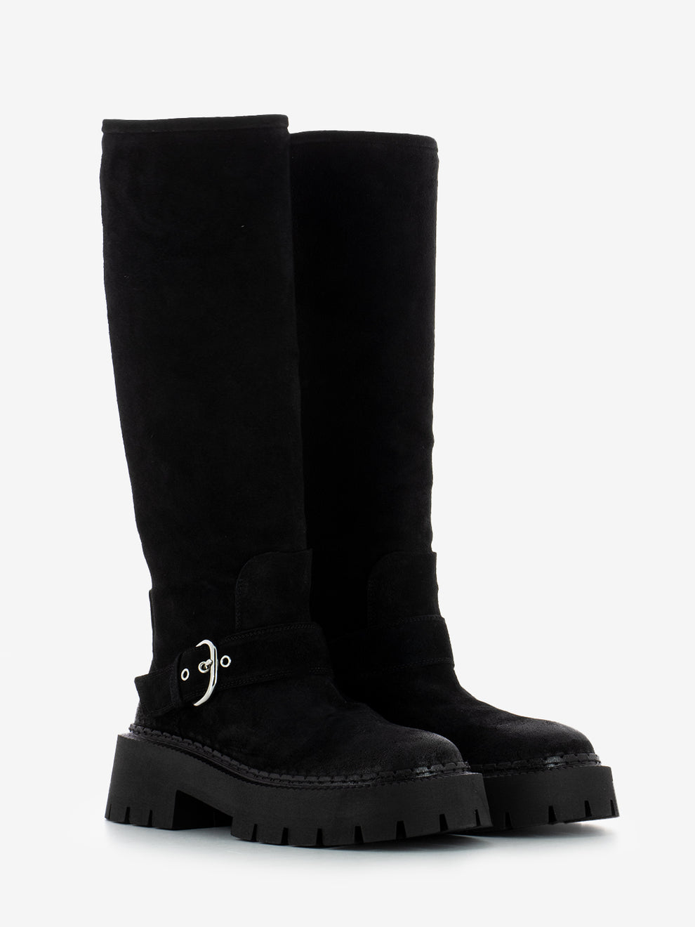 Black suede tank boots