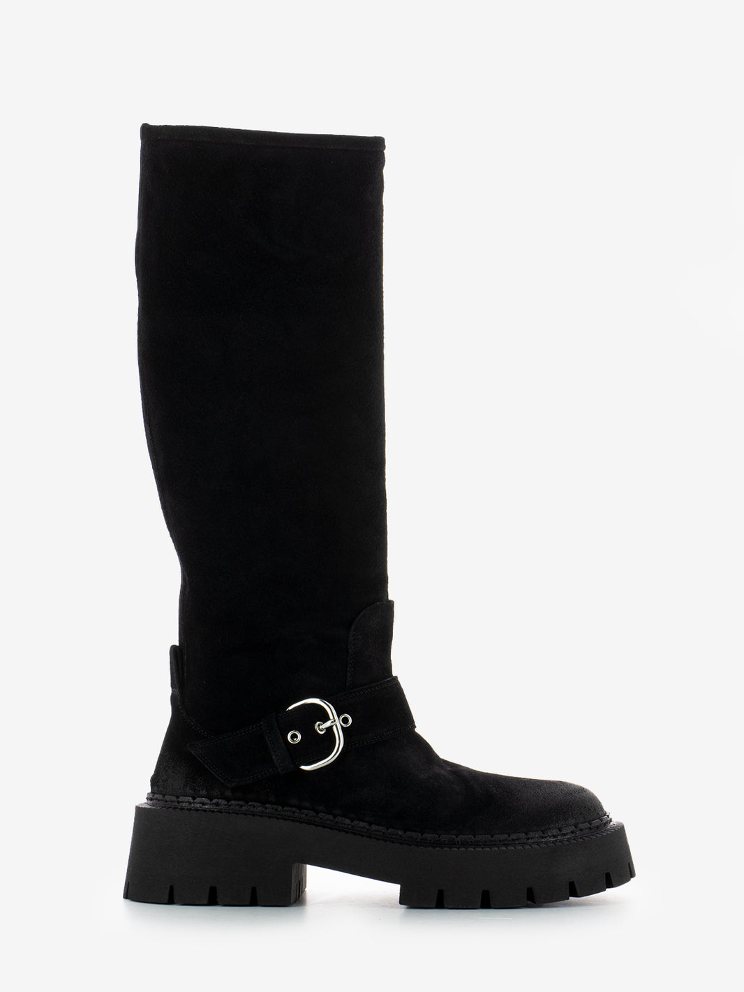 Black suede tank boots