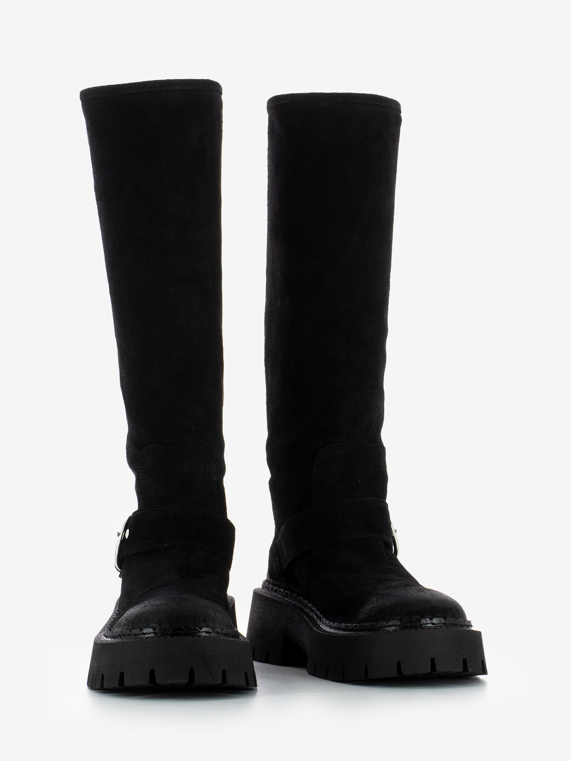 Black suede tank boots