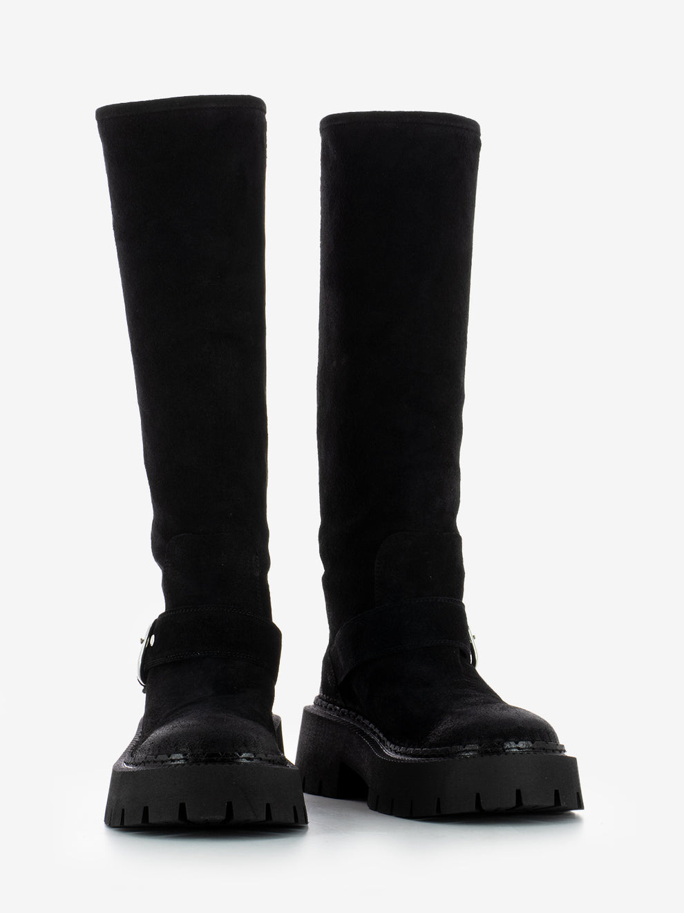 Black suede tank boots