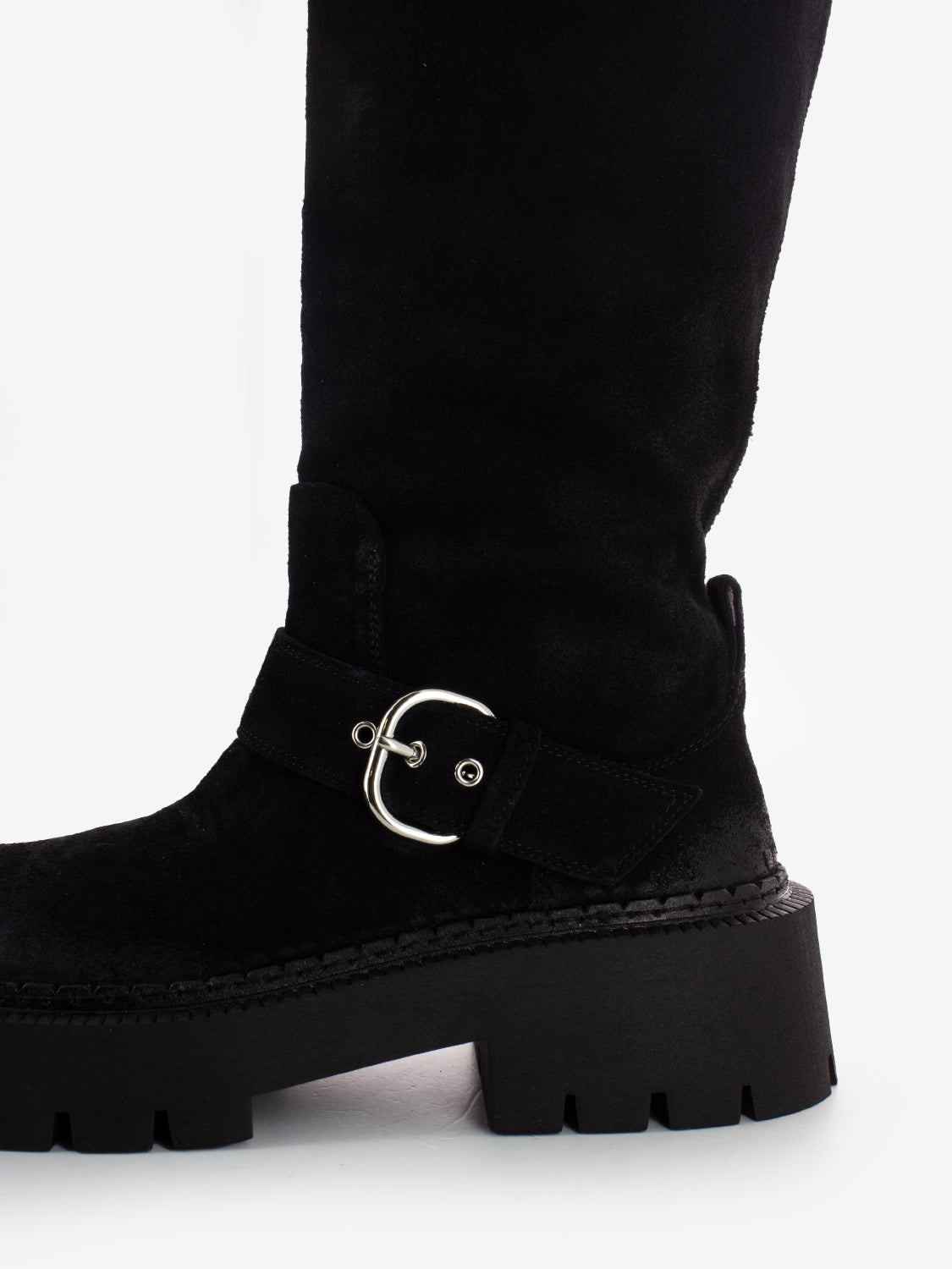 Black suede tank boots