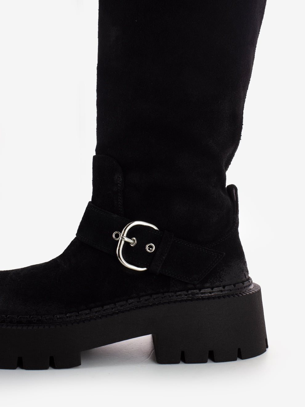 Black suede tank boots
