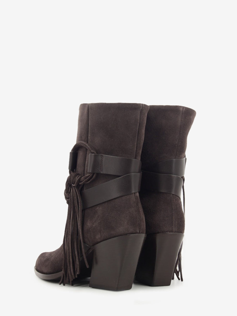 Texano in suede con frange testa di moro