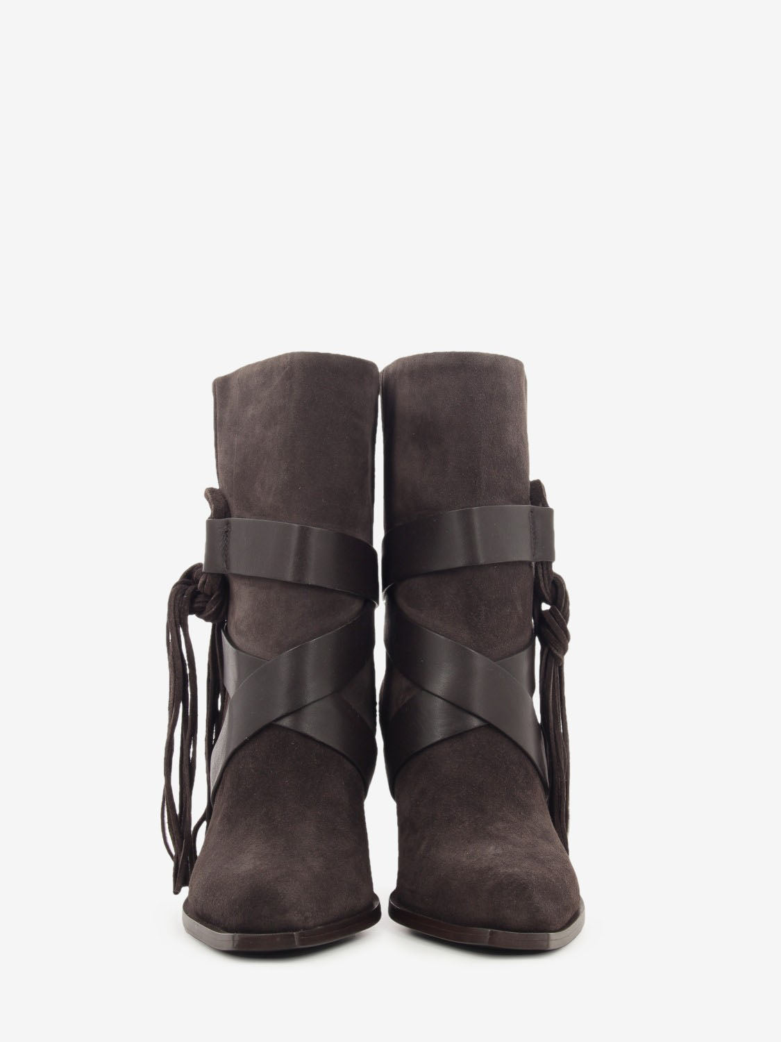 Texano in suede con frange testa di moro