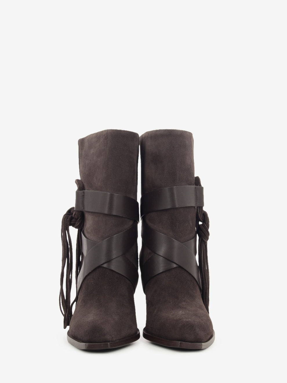 Texano in suede con frange testa di moro