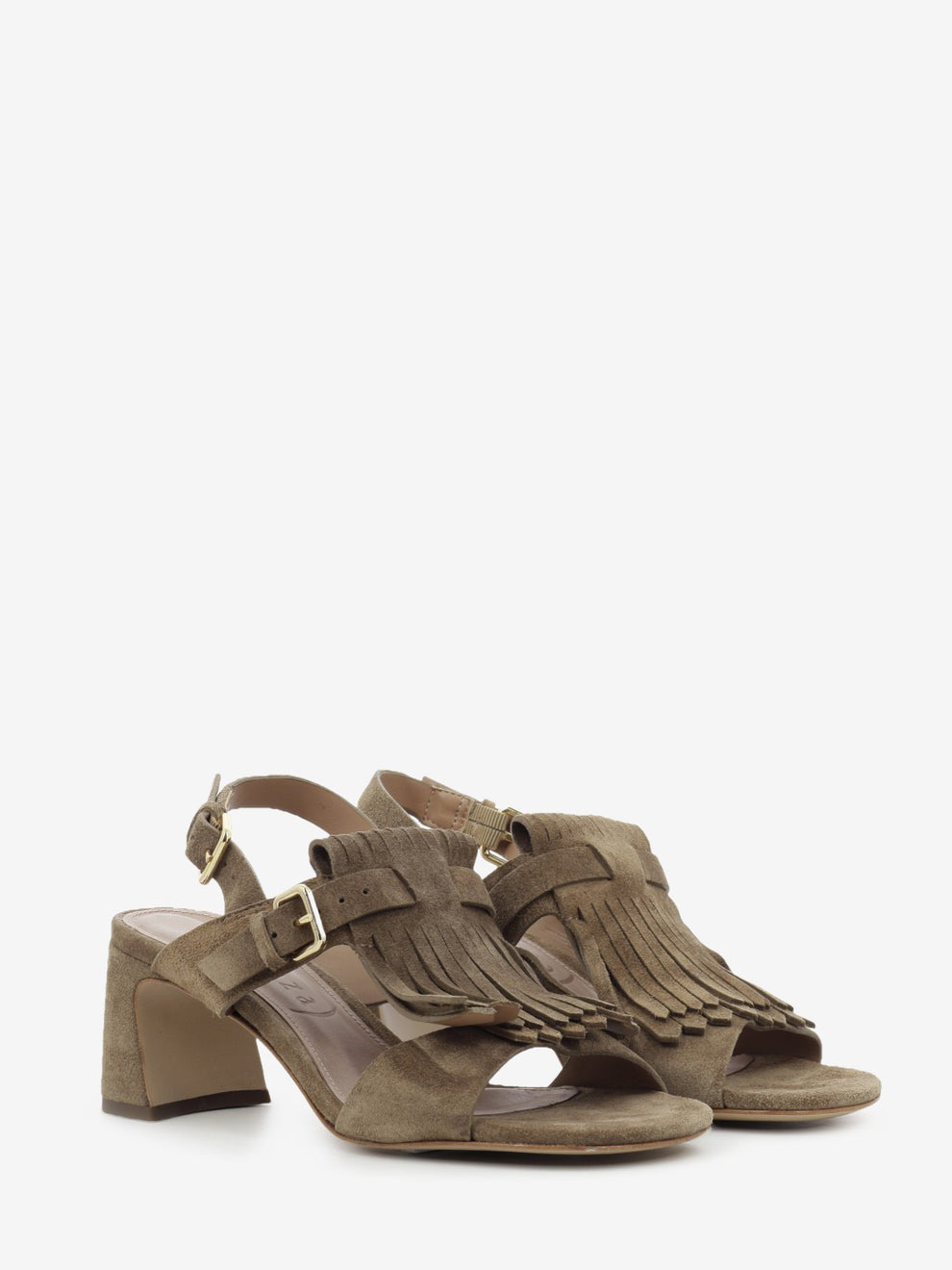 Sandalo in suede con frange marrone