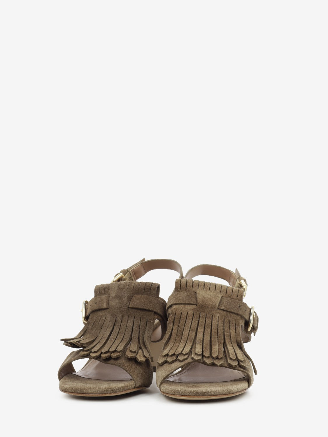 Sandalo in suede con frange marrone