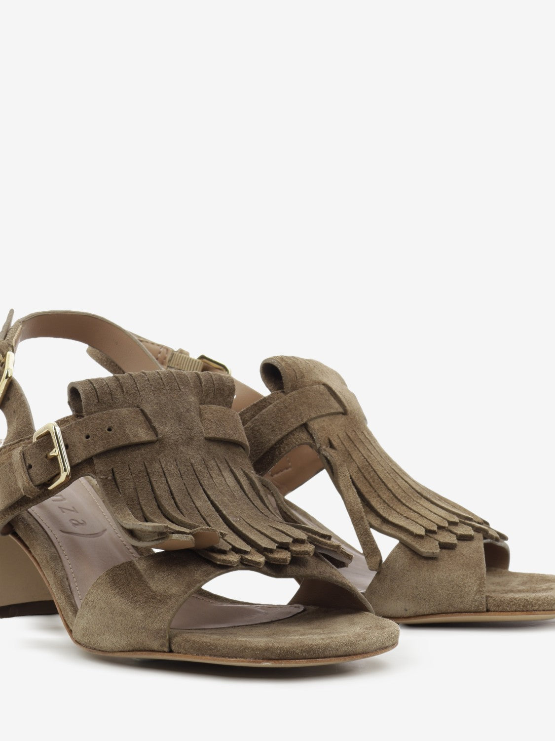 Sandalo in suede con frange marrone
