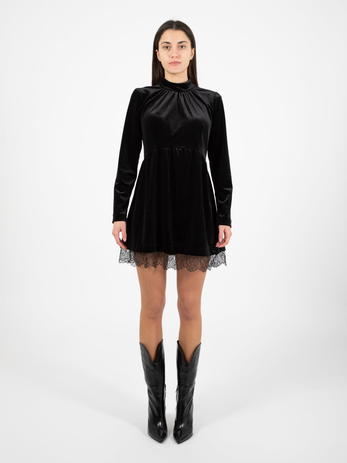 Short black velvet dress