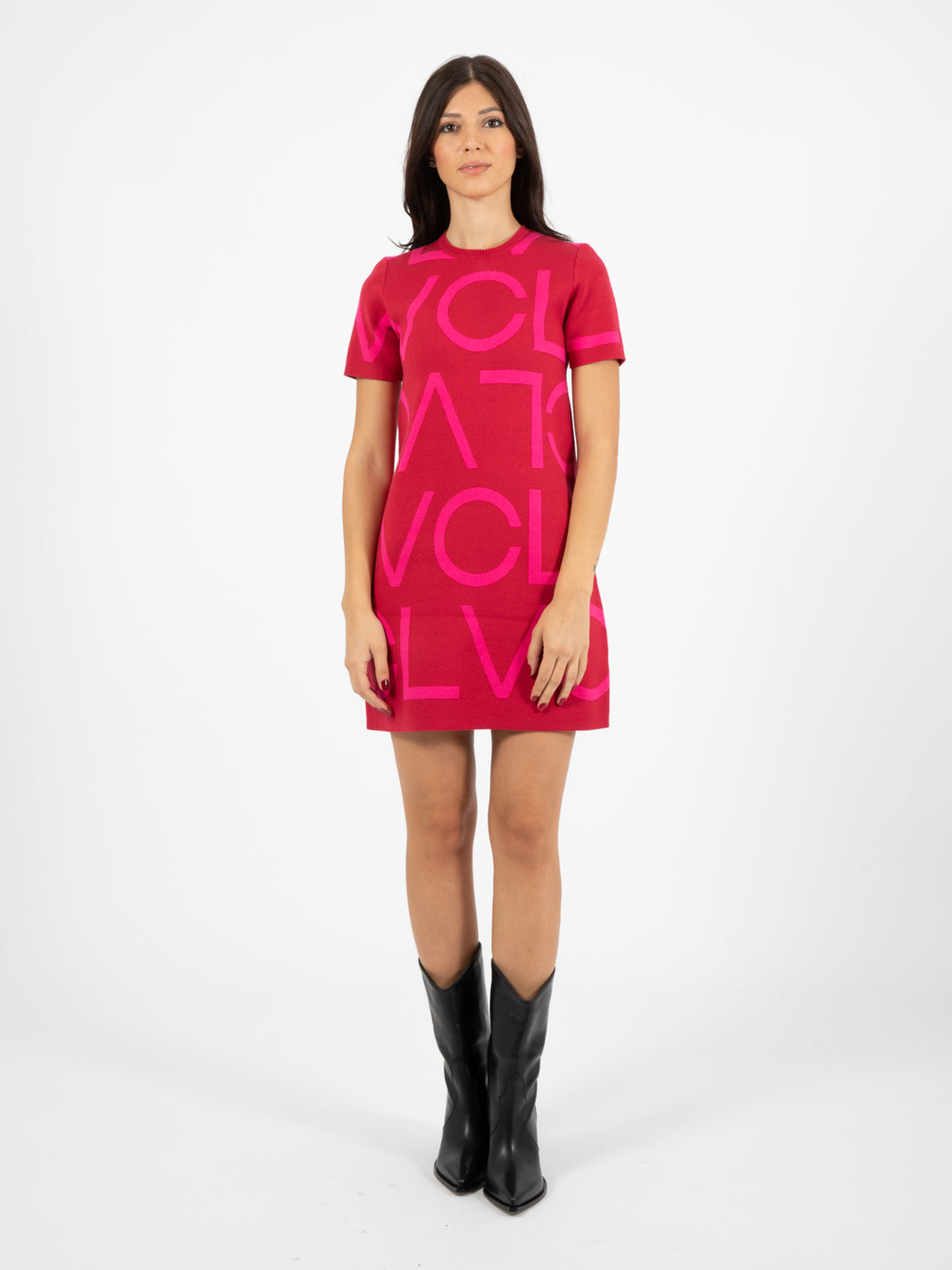 Abito in maglia lettering rosso / fuxia